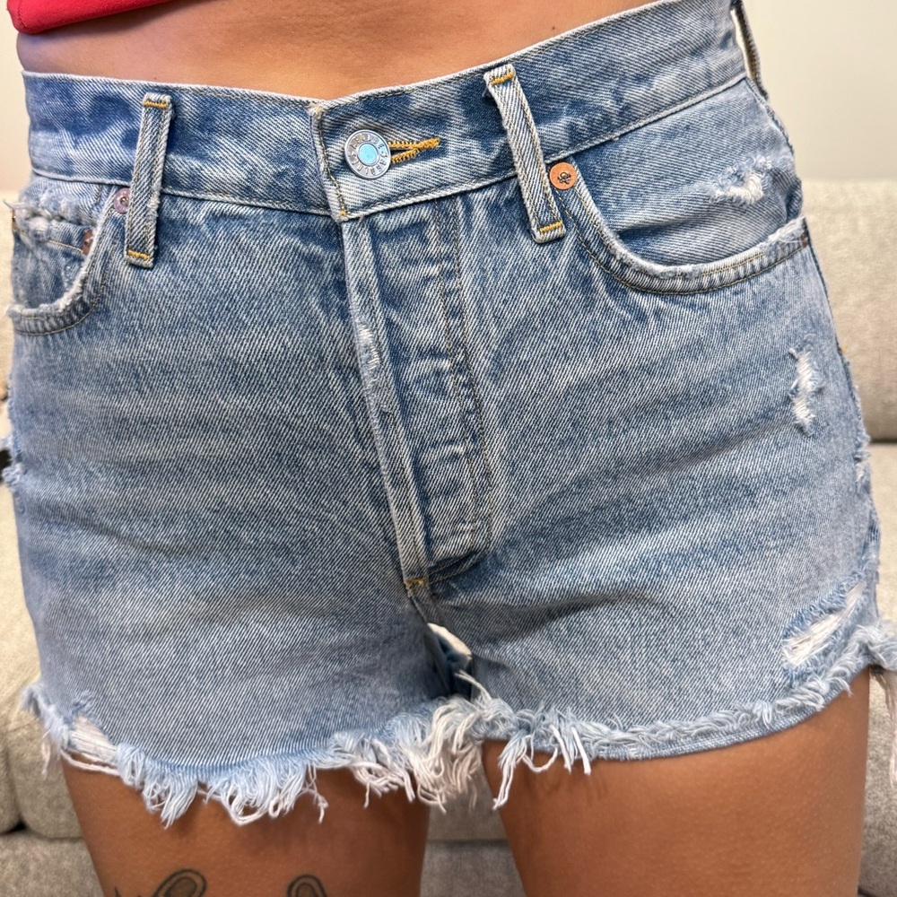 Agolde Parker Light Blue Distressed Jean Shorts